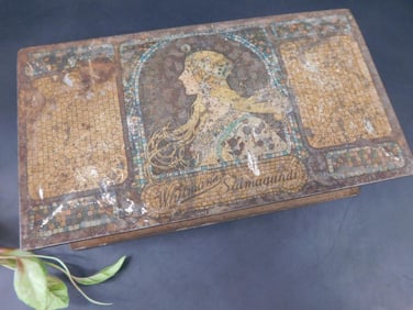 Decorative Metal Tin Box Featuring Woman Illustration
