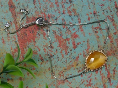 Yellow Gemstone Bracelet With Adjustable Chain