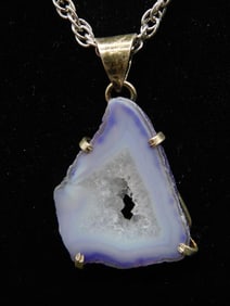 Geode Slice Pendant Necklace With Silver Chain