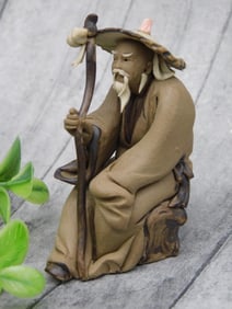Handcrafted Figurine Depicting Bearded Man With Staff
