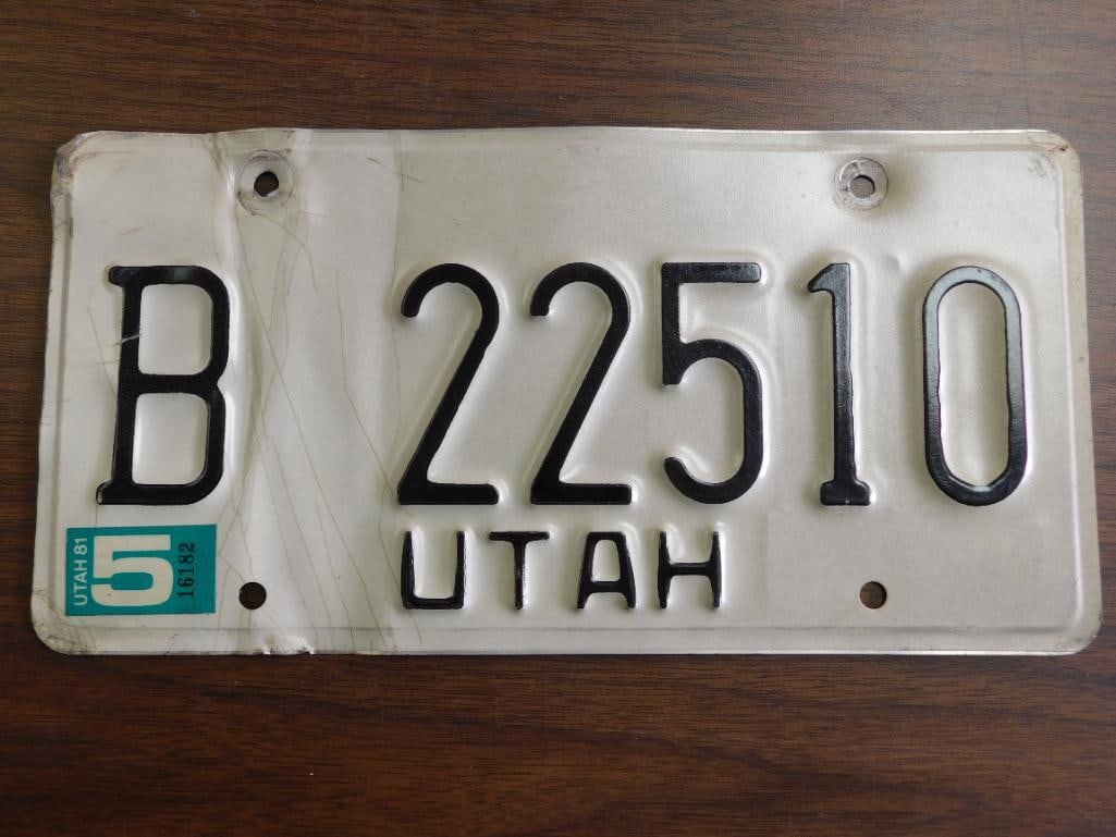 Vintage Antique License Plate 1981 US Utah Collectible 123: Vintage Antique License Plate 1981 US Utah Collectible 123