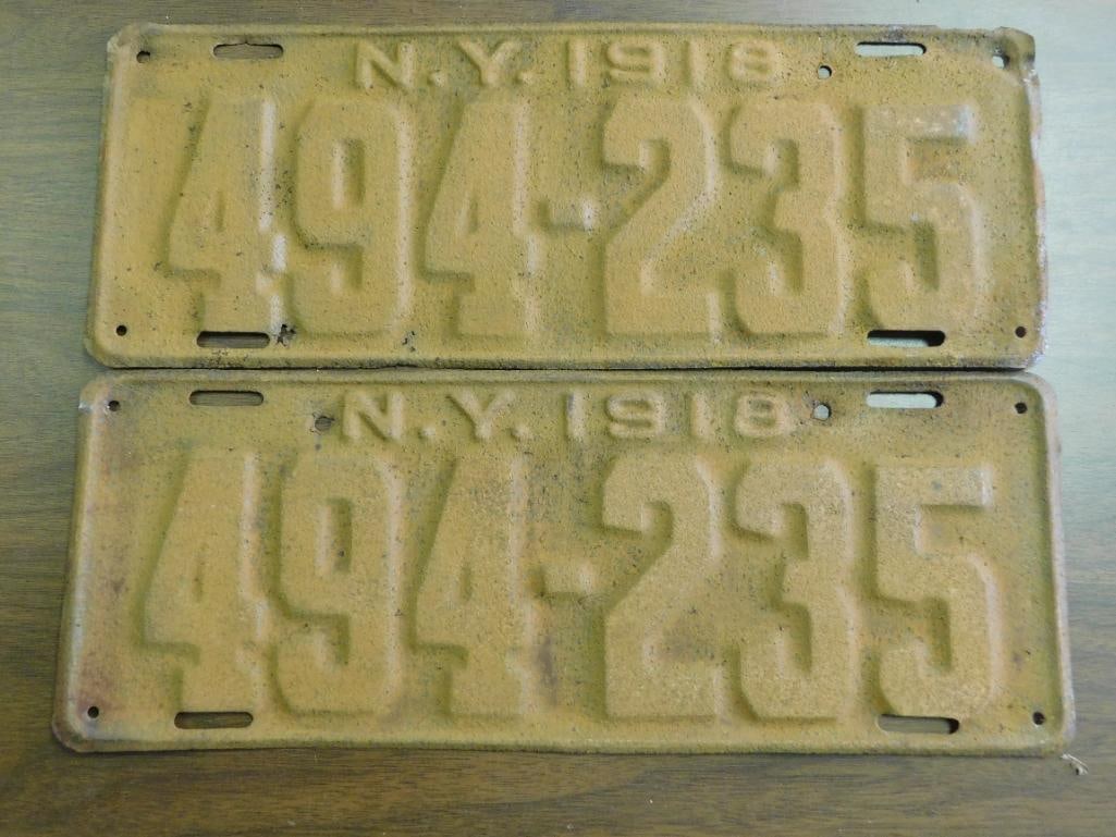 Vintage Antique License Plates 1918 US N. Y. Collectible 160 (1 of 4)