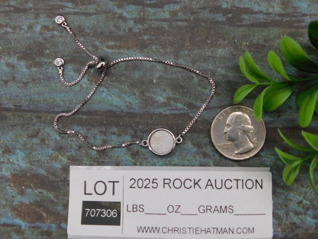 Adjustable Druzy Quartz Bracelet in Silver-Tone Setting - 3