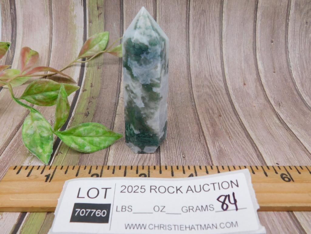 Moss Agate Crystal Tower with Green and White Patterns - 2