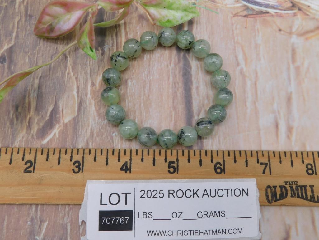 Green Stone Beaded Stretch Bracelet - 2