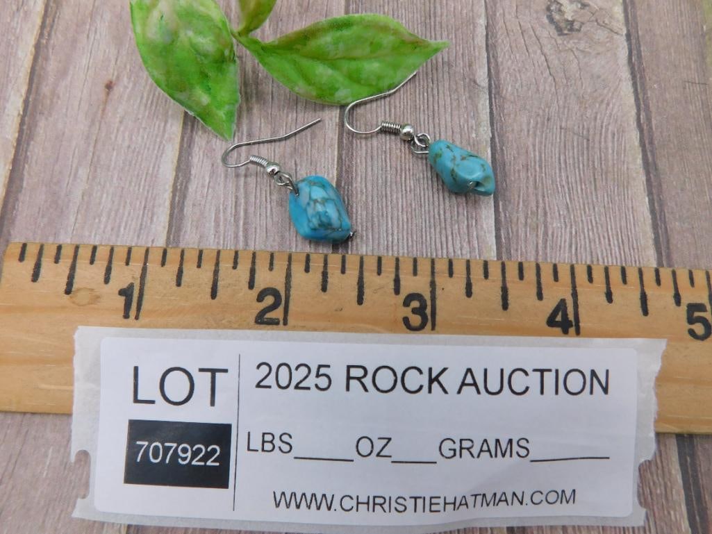 Turquoise Dangle Earrings With Metal Wire Design - 2