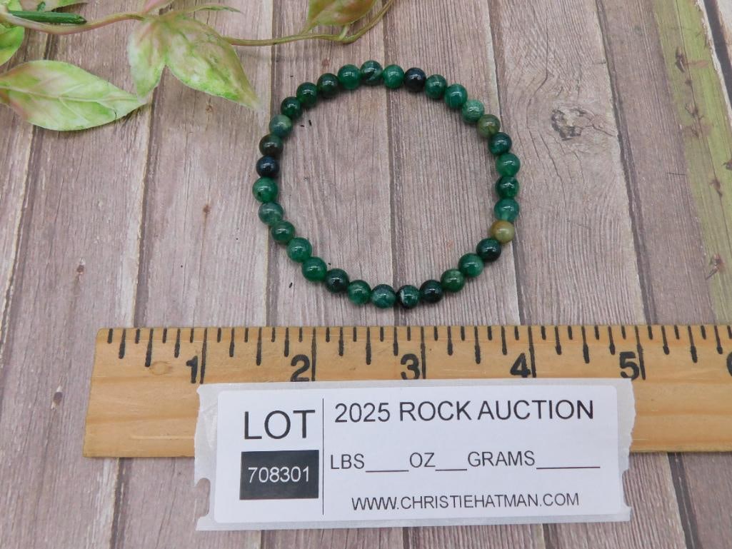 Green Stone Bead Stretch Bracelet - 3