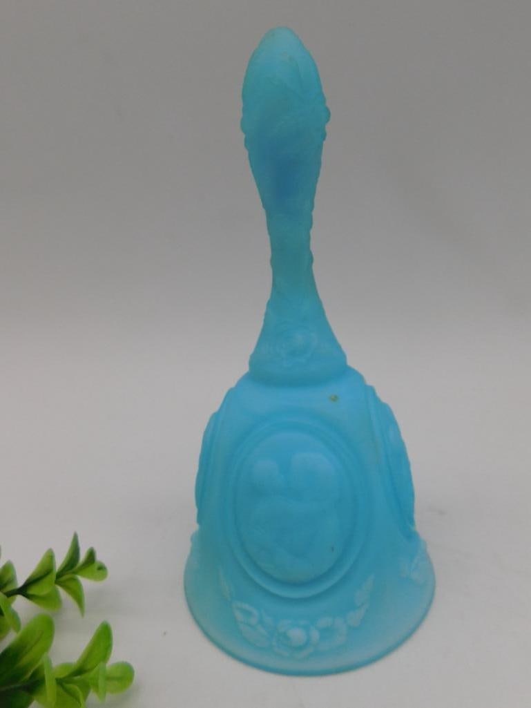 FENTON BLUE SATIN GLASS BELL MOTHER AND CHILD VINTAGE ANTIQUE: FENTON BLUE SATIN GLASS BELL MOTHER AND CHILD VINTAGE ANTIQUE