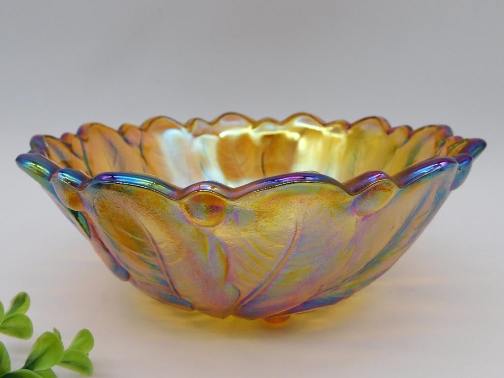 INDIANA GLASS WILD ROSE CARNIVAL GLASS SERVING BOWL VINTAGE ANTIQUE: INDIANA GLASS WILD ROSE CARNIVAL GLASS SERVING BOWL VINTAGE ANTIQUE