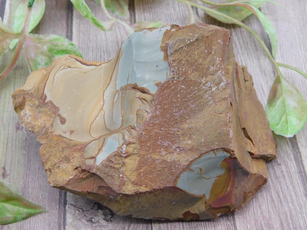 Rough Jasper Rock Specimen for Collection: Natural rough rock specimen showcasing multi-colored layering in earth tones. Weighs 27 grams as indicated. Ideal for rock and mineral collectors or enthusiasts.