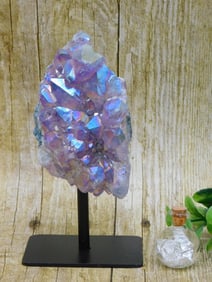 ANGEL AURA AMETHYST DISPLAY AND SILVER FLAKES IN BOTTLE ROCK STONE LAPIDARY SPECIMEN