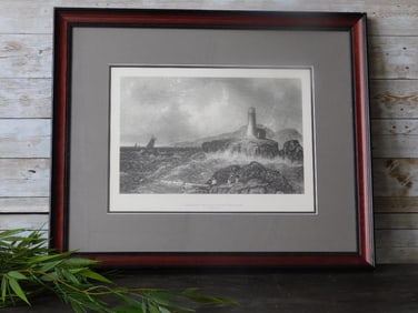 FRAMED DESERT ROCK LIGHT HOUSE VINTAGE ANTIQUE