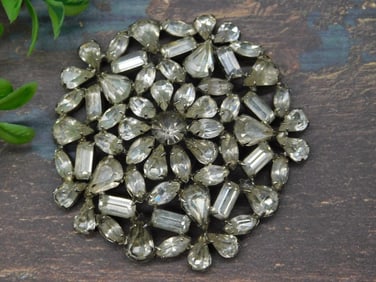RHINESTONE FLORAL BROOCH VINTAGE ANTIQUE