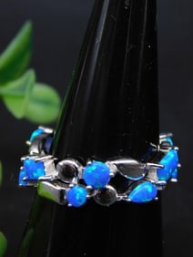 Sterling Silver Ring With Lab Opals, Size 9