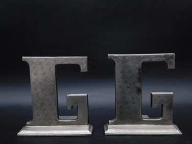Pair of Metal Bookends in G Shape Design