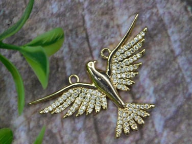 Gold-Plated Flying Bird Pendant with Pave Crystals