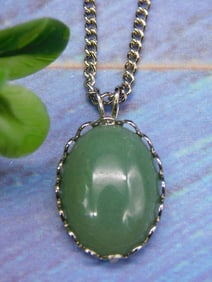 AVENTURINE PENDANT ON CHAIN NECKLACE ROCK STONE LAPIDARY SPECIMEN
