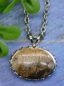 GENUINE STONE PENDANT ON CHAIN NECKLACE ROCK STONE LAPIDARY SPECIMEN