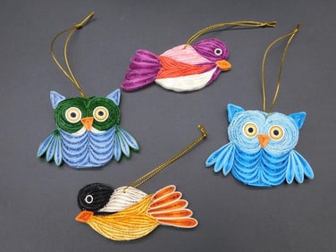 HAND QUILLED PAPER BIRD ORNAMENTS