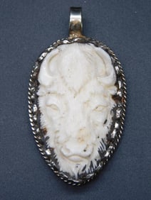 CARVED BONE BISON PENDANT ROCK STONE LAPIDARY SPECIMEN
