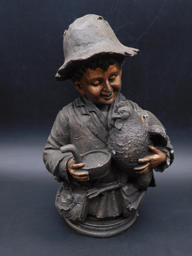 BOY WITH PRIZED ROOSTER STATUETTE VINTAGE ANTIQUE: BOY WITH PRIZED ROOSTER STATUETTE VINTAGE ANTIQUE