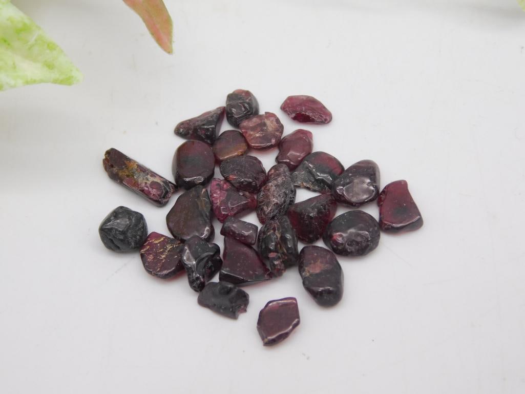 12 Grams of Rough Garnet Stones ROCK STONE LAPIDARY SPECIMEN: Collection of rough garnet stones weighing 12 grams. Stones are unprocessed and vary in shape and size. Ideal for collectors or lapidary work. These stones display a range of dark red to purplish hues