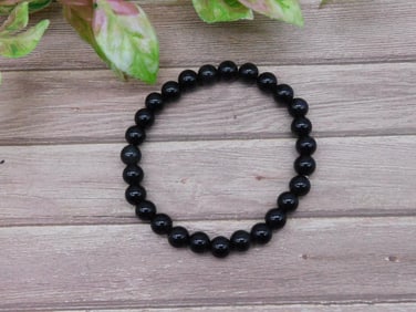 Round Black Beaded Stretch Bracelet