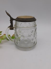 German Glass Beer Stein with Metal Lid