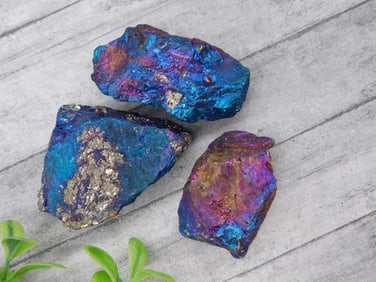 Three Iridescent Chalcopyrite Mineral Specimens, 139 g