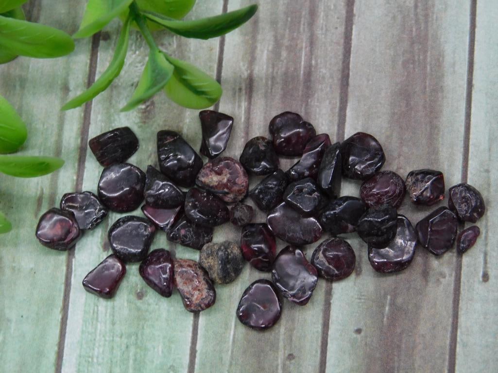 GARNET ROCK STONE LAPIDARY SPECIMEN: A collection of polished red-brown stones weighing 12 grams. Stones vary slightly in size and shape. Ideal for collectors or craft projects. A dime is included in one image for size reference. Present