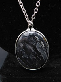 Silver Necklace With Oval Stone Pendant
