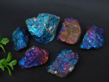 Set of Six Colorful Chalcopyrite Specimens