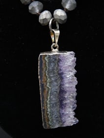 Amethyst Slice Necklace with Beads