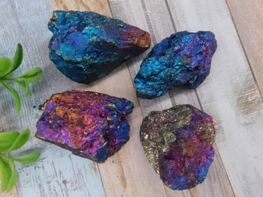 Collection of Four Iridescent Chalcopyrite Specimens