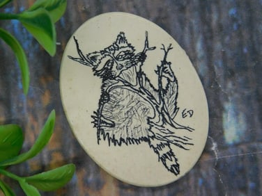 SCRIMSHAW CABOCHON with Raccoon Etching Signed ?ED?