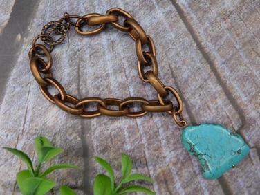 Bronze Chain Bracelet with Turquoise Pendant