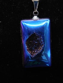 Blue DRUZY TITANIUM Pendant Necklace with Chain