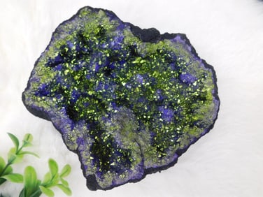 Purple and Green Druzy Mineral Specimen with Sparkling Crystals