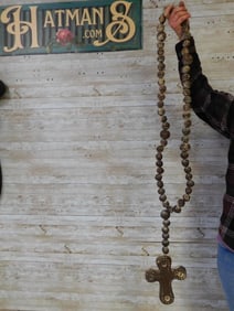 Large Wooden Rosary With Metal Cross Pendant