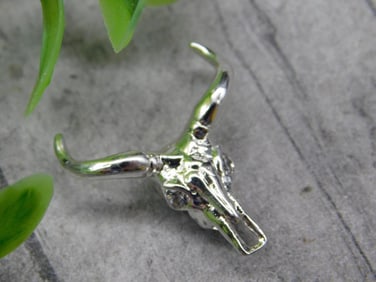 Silver Bull Skull Charm with Longhorn Design