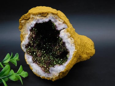 Geode Mineral Specimen With Green Sparkling Crystals