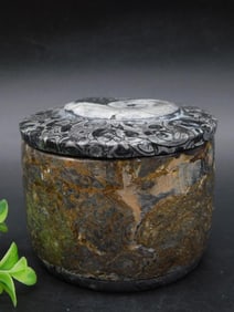 Polished Orthoceras Fossil Stone Lidded Jar