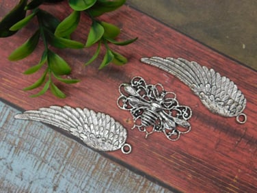 Set of Silver-Toned Wing and Bee Charms