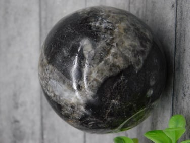 Polished Black and Gray Mineral Sphere