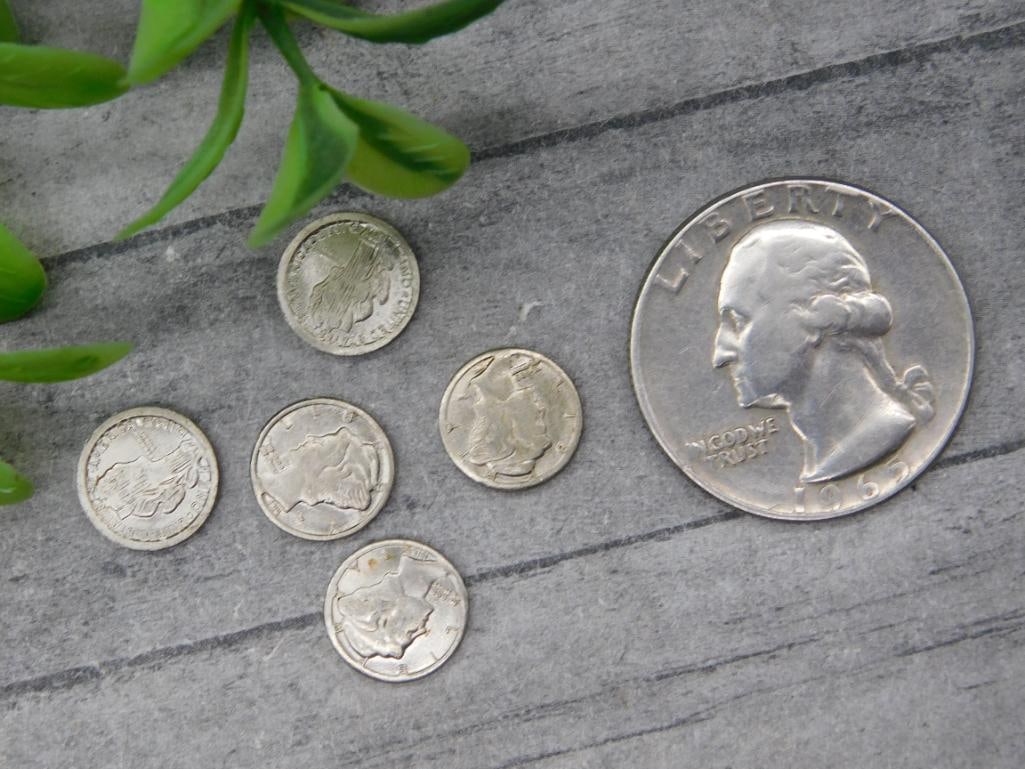 Five Mini Coins: Mini Coins. The visible details include various designs and inscriptions typical of U.S. currency. Specific years or mint marks are not specified.