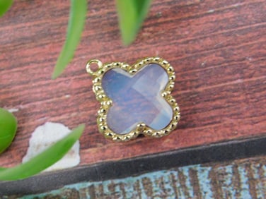 Gold-Tone Clover Pendant With Blue Gemstone Inlay