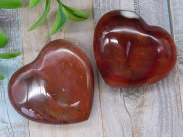 Polished Red Stone Heart Shapes, Set of Two