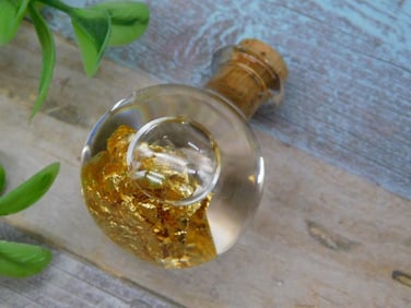 Miniature Glass Bottle With Gold Flakes and Cork Stopper