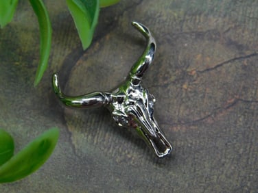 Silver Bull Skull Pendant or Charm in Miniature Form