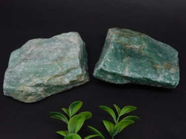 Two Green Raw Mineral Rock Specimens